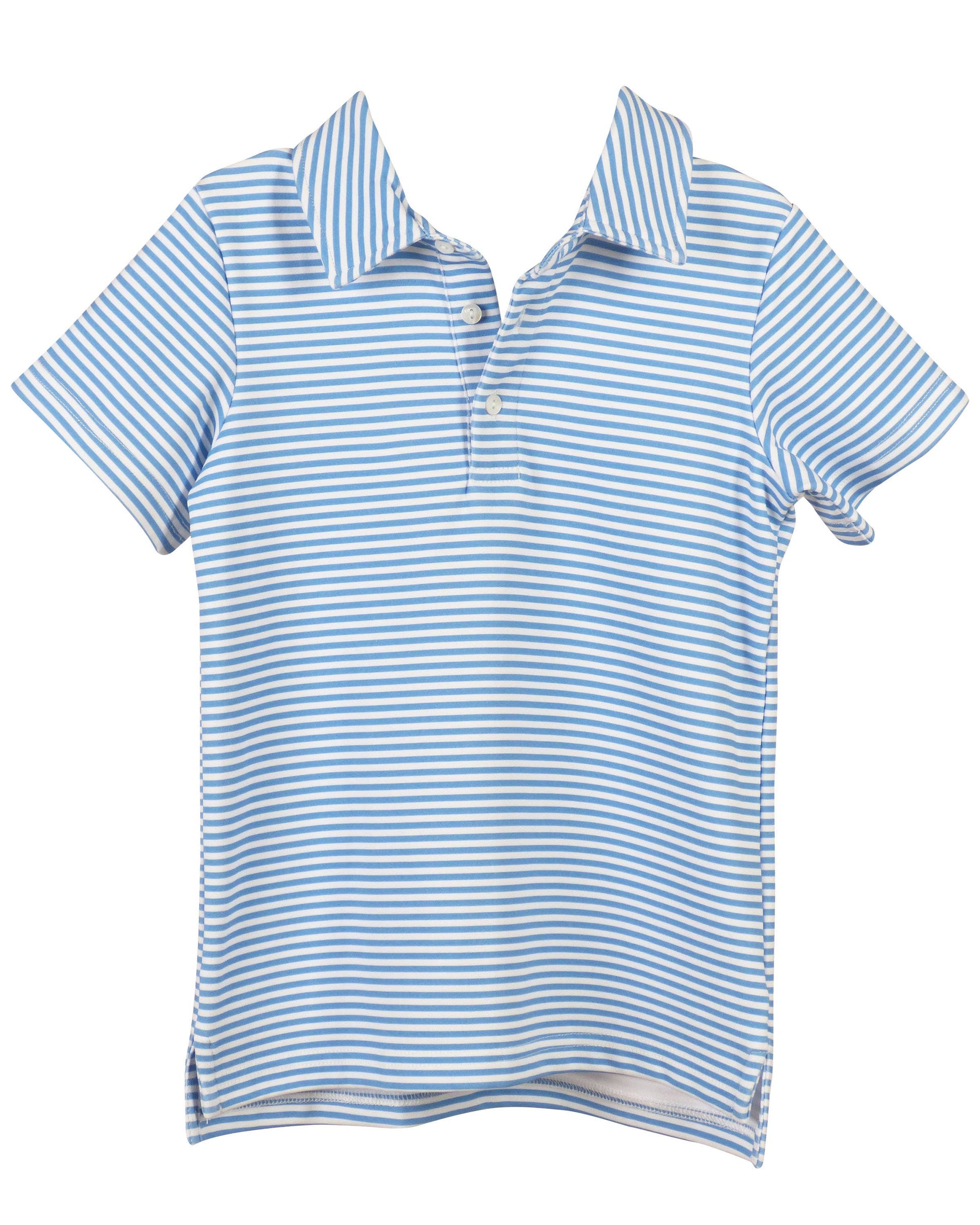 Boys blue and white striped performance polo