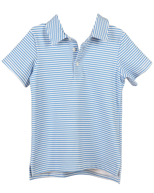 Boys blue and white striped performance polo