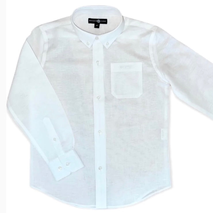 Brown Bowen Boys Linen Wentworth White Bowen Arrow Button Down Shirt