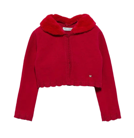 Red Carol Removable Faux Fur Collar Cardigan