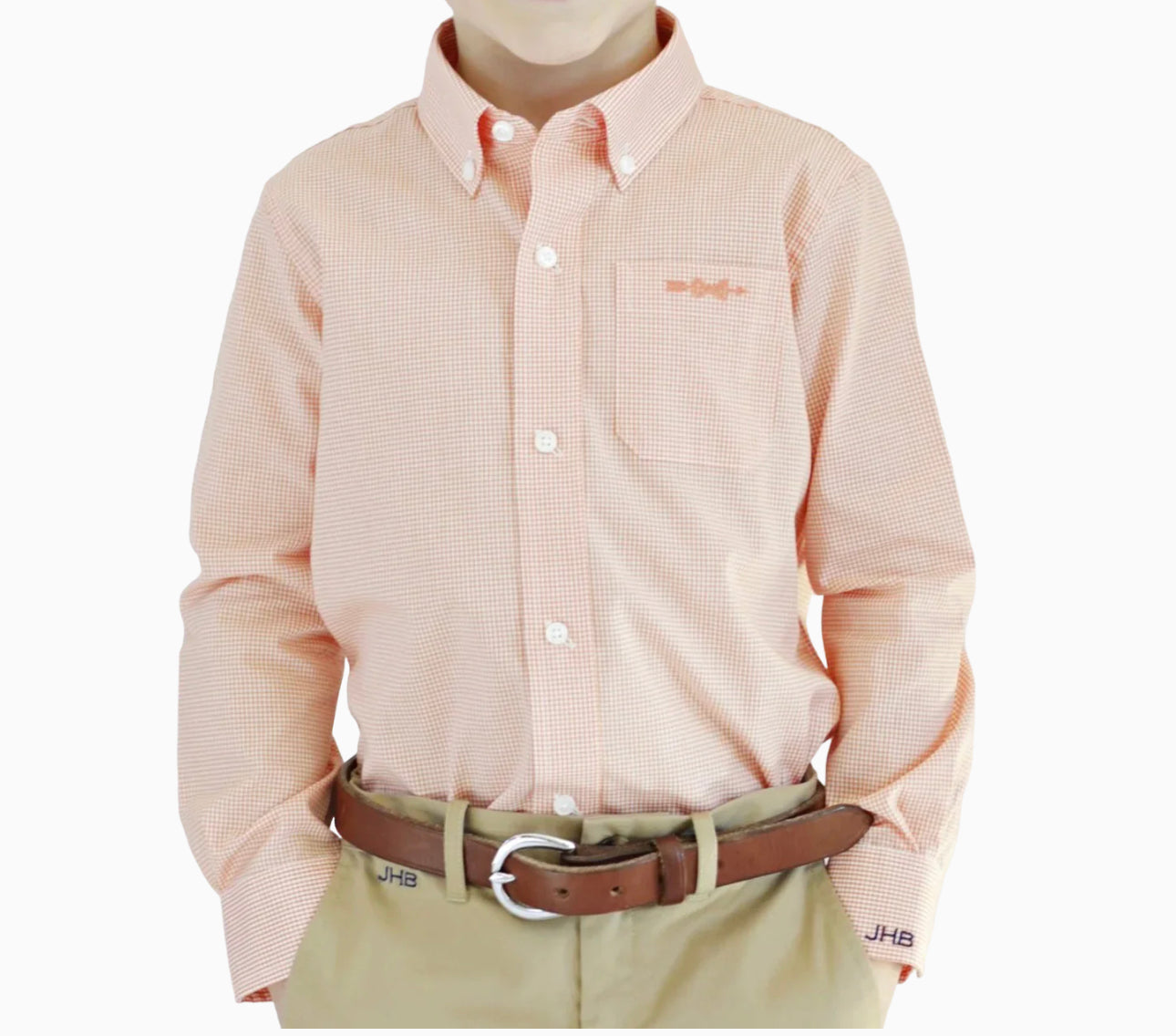 Bowen Arrow Oyster Point Orange Gingham Button Down