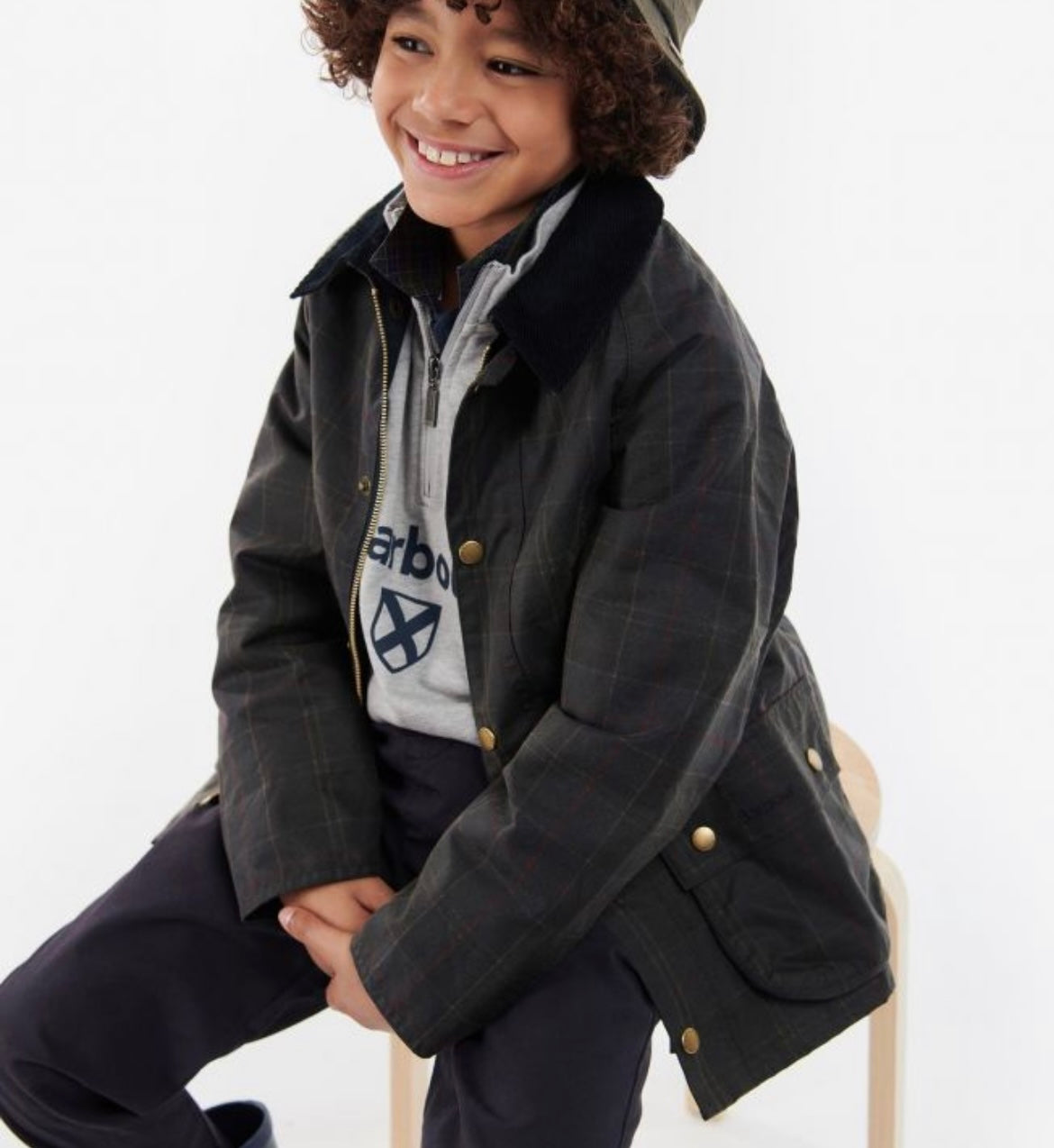 Barbour Boys Tartan Waxed Bedale Jacket