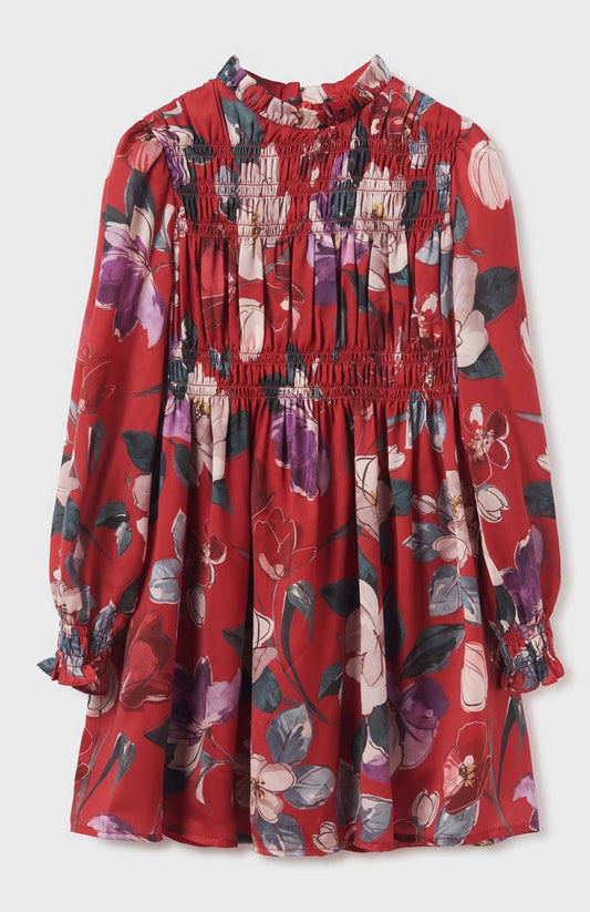 Red Satin Floral Dress