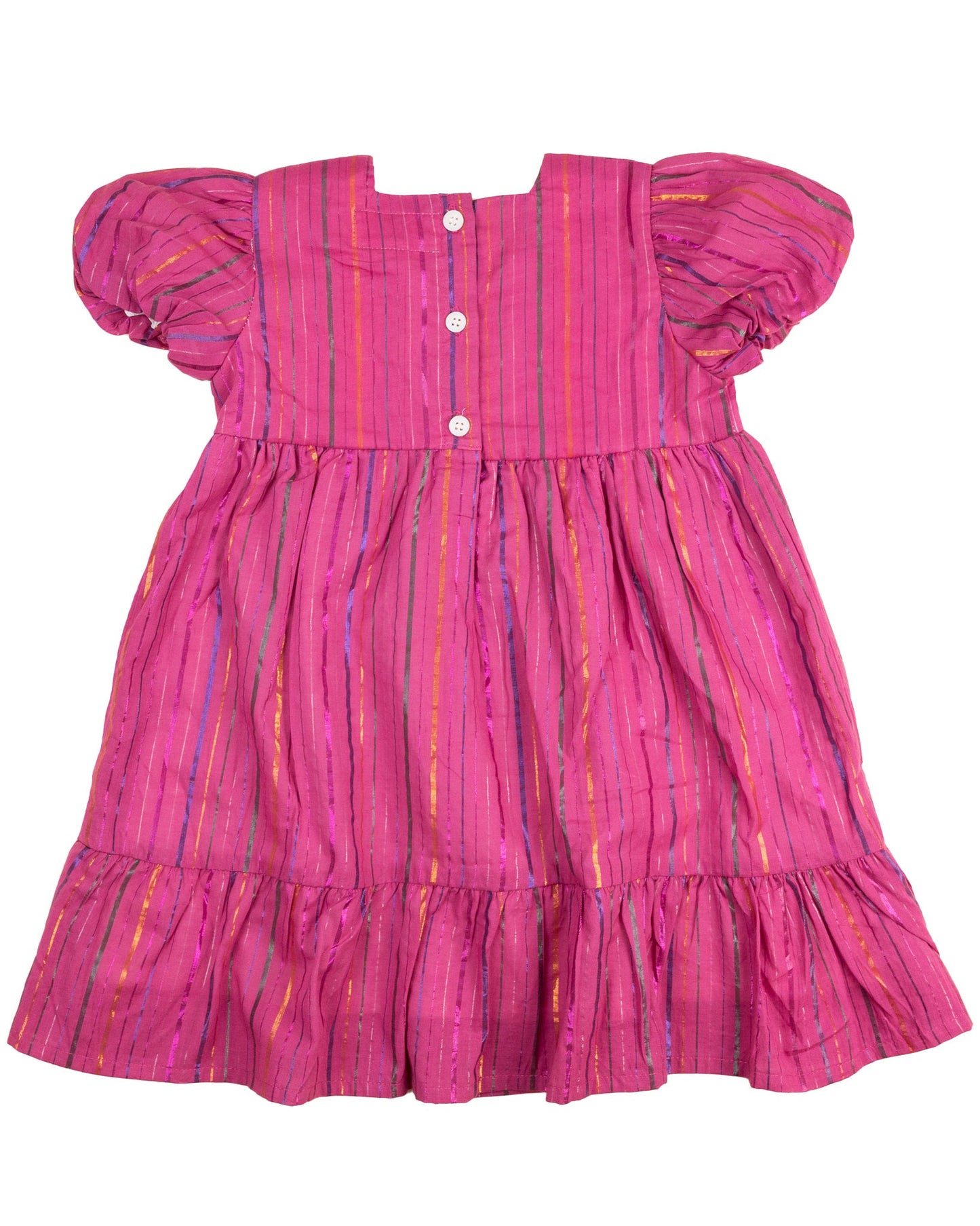 Hot Pink Puff Sleeve Dress with Lurex