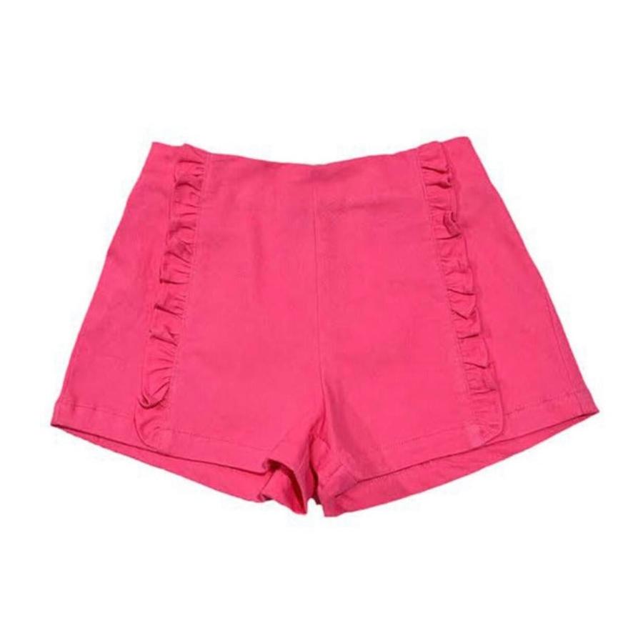 Fushia Denim Ruffle Shorts