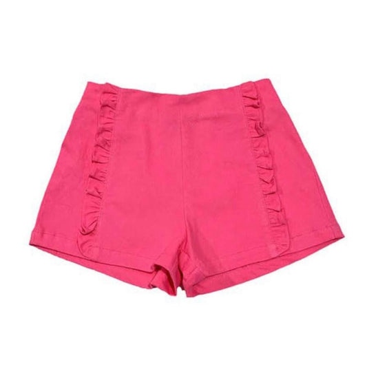 Fushia Denim Ruffle Shorts
