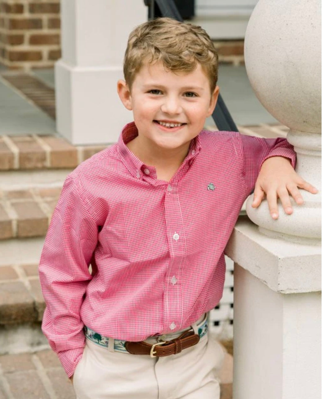 J Bailey Microcheck Gingham Button Down - Navy, Green, Red