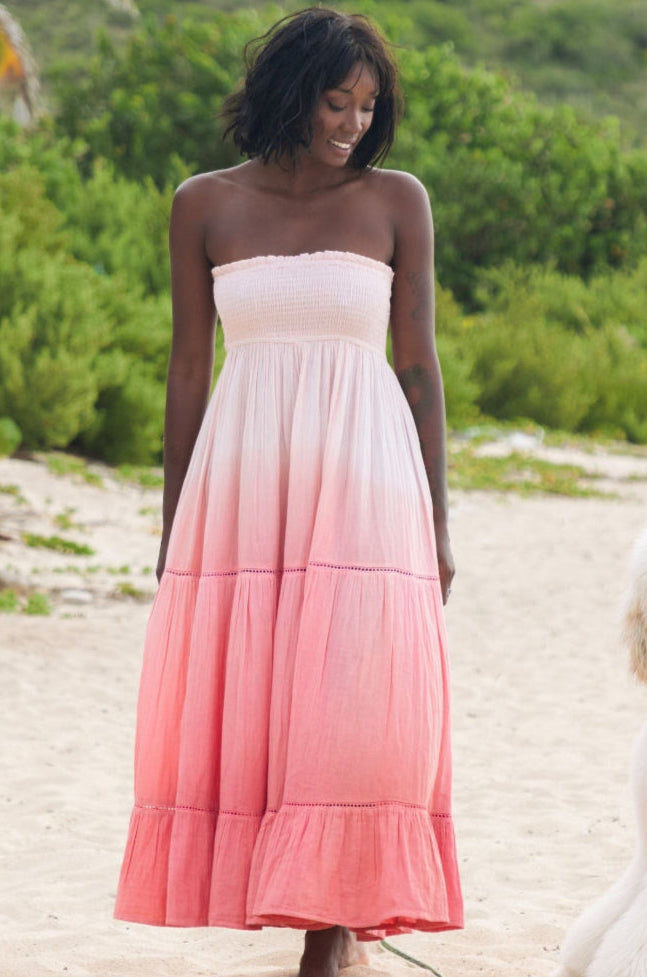 Fati Women's Strapless Maxi Dress Rose Ombre