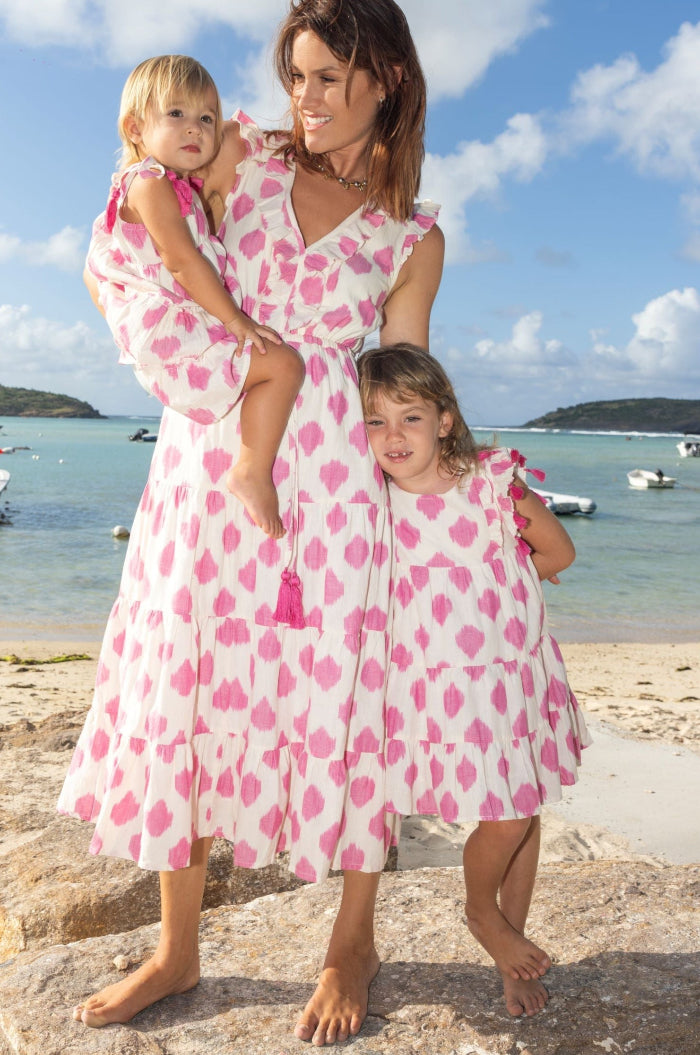 Giselle Women's Maxi Dress White Pink Ikat