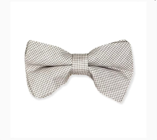 Kiawah Khaki Linen Houndstooth Clip On Bow Tie