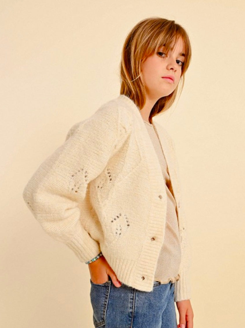 Off White Pointelle Knit Cardigan