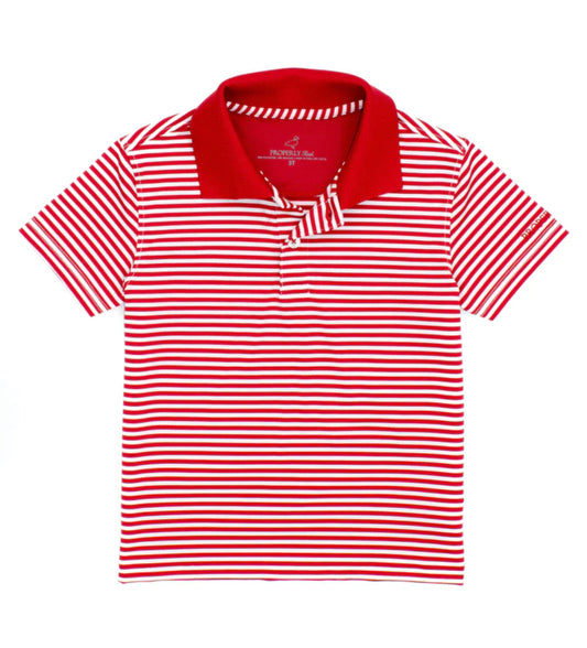 Red & White Striped Performance Polo