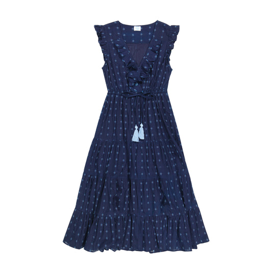 Giselle Women's Maxi Dress Navy Turquoise Swiss Dot