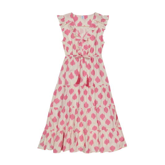 Giselle Women's Maxi Dress White Pink Ikat