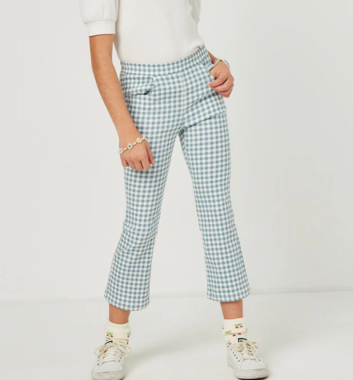 Hayden Blue White Check Cropped Pants