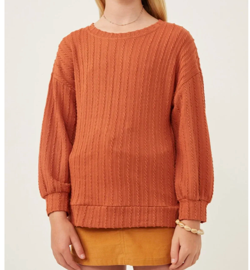 girls rust orange ribbed knit sweater