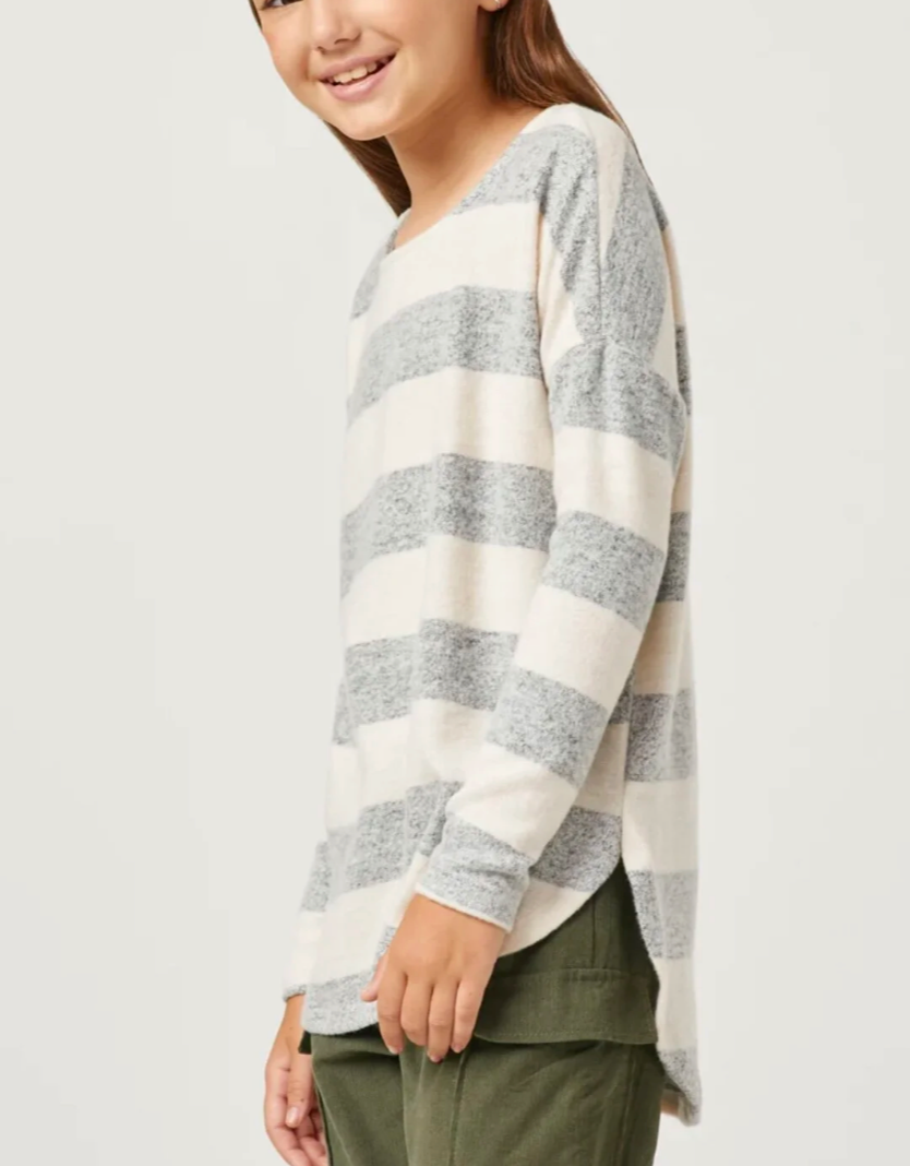 tween girls white grey striped high low fleece leggings top