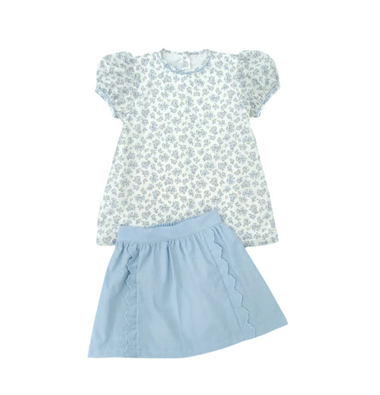 James and Lottie Light Blue Kate Swiss Dot Skirt Set