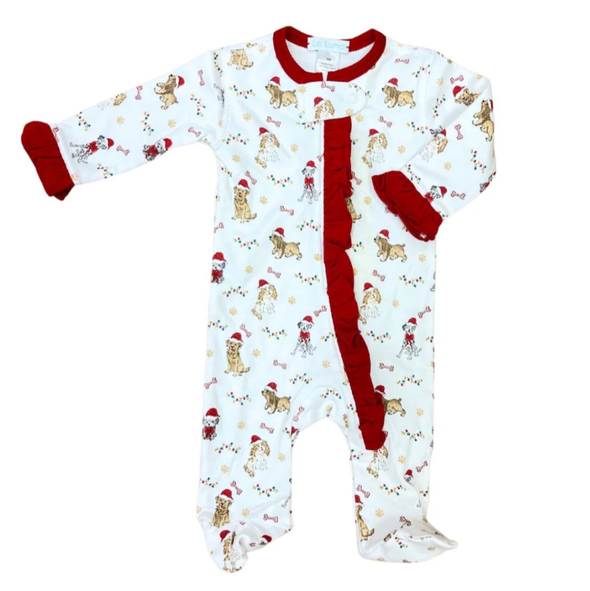 La Luna Baby Girls Santa Puppy Footie Pajamas