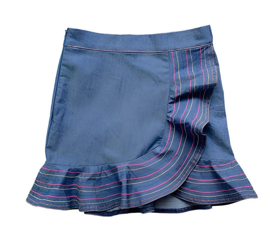 Little Olin Indigo Embroidered Ruffle Skirt