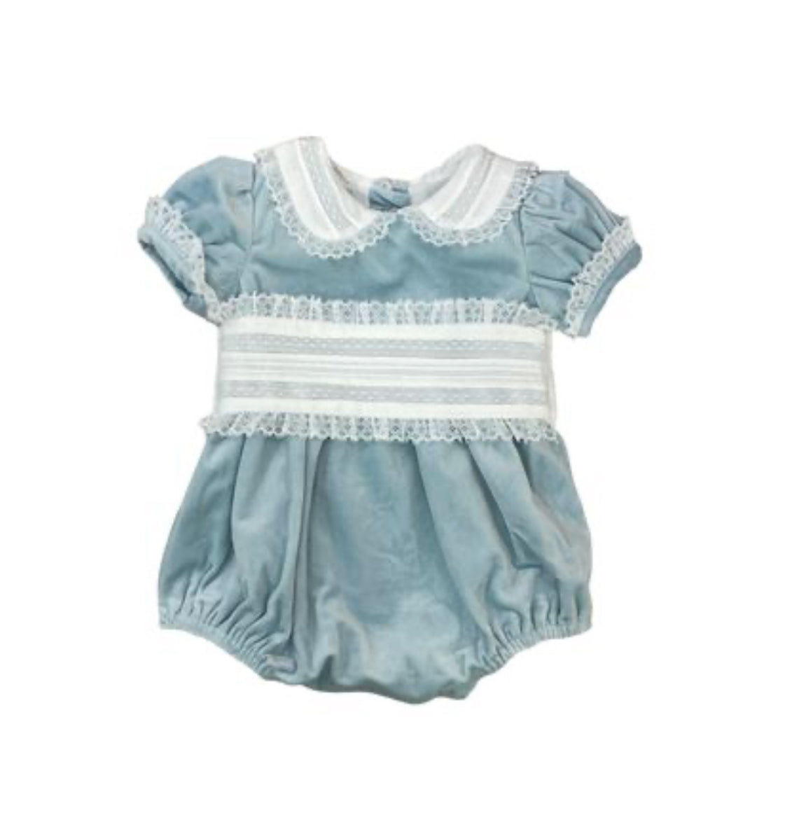 Lulu Bebe Girls Dusty Blue Lace Bubble