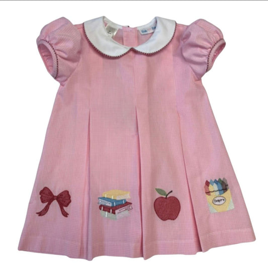 girls back to school embroidered pink pintuck dress