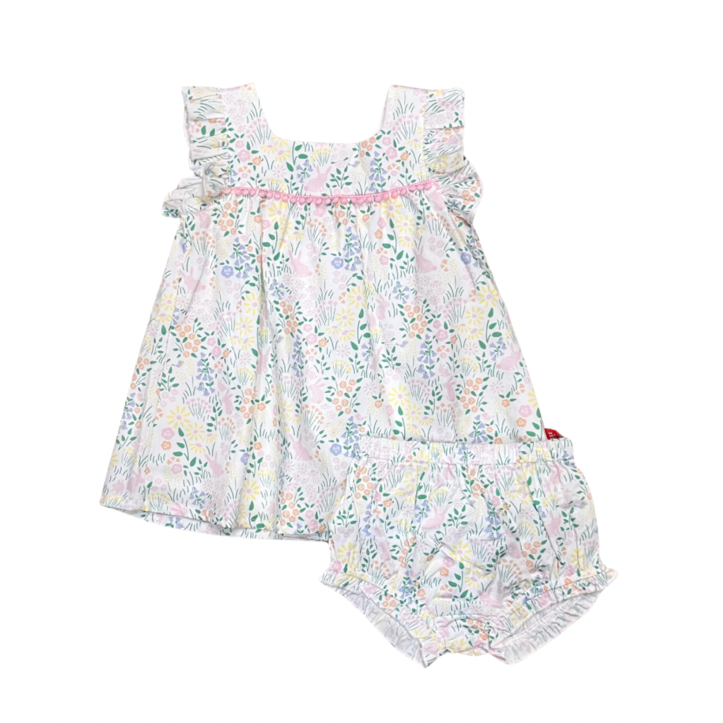 Magnetic Me Hoppy Garden Baby Girls Cotton Dress & Diaper Cover Set