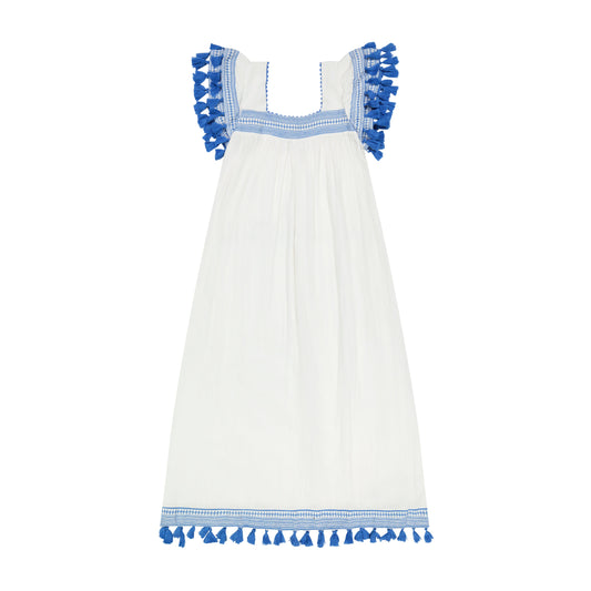 Maxi Sandrine Women's Dress White Lapis Blue Embroidery