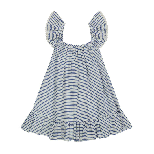 Mini Eva Girl's Ruffle Dress Marine Stripe