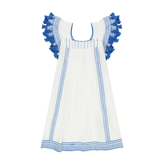 Mini Sandrine Women's Dress Lapis Blue Embroidery