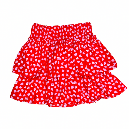 Girls Red Layered Skirt Lavender Hearts
