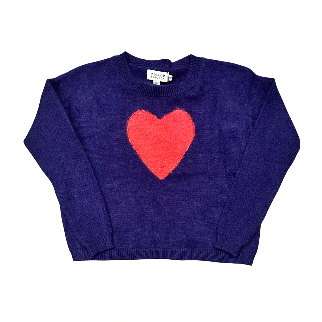 Molly Bracken Tween Girls Navy Fuzzy Heart Sweater