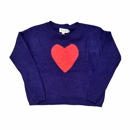 Molly Bracken Tween Girls Navy Fuzzy Heart Sweater