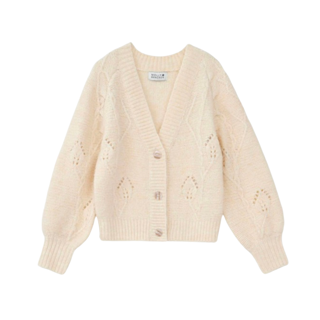 Molly Bracken Tween Girls Off White Pointelle Knit Cardigan Sweater