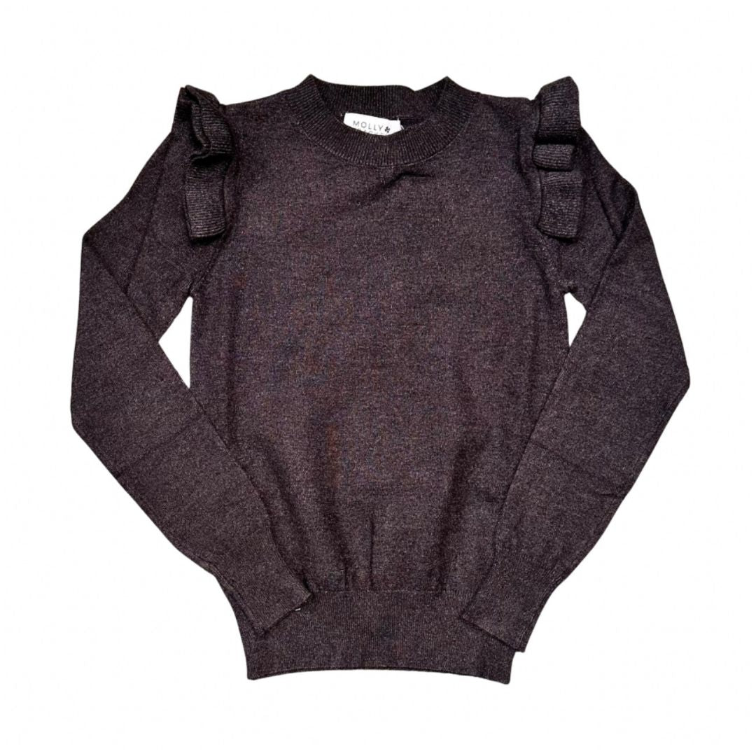 Molly bracken tween soft gray sweater ruffle shoulder