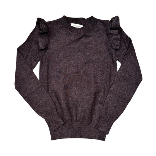 Molly bracken tween soft gray sweater ruffle shoulder