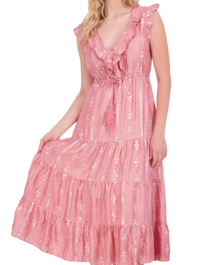 Luxe Giselle Women's Maxi Dress Rose Silk Dupioni