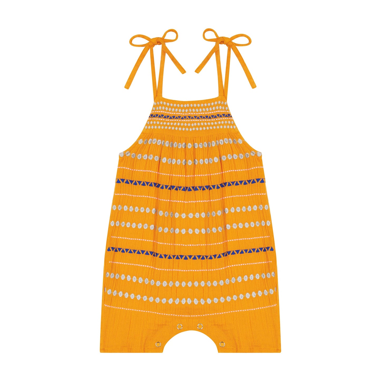 Marley Shoulder Tie Baby Romper Marigold Embroidery