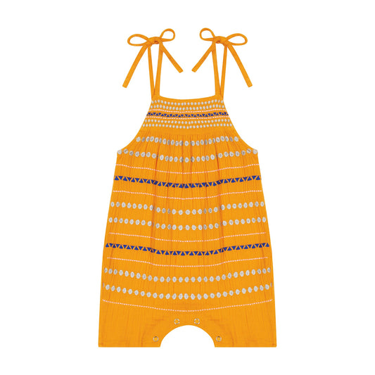 Marley Shoulder Tie Baby Romper Marigold Embroidery