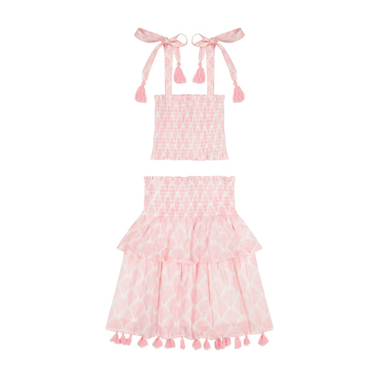 Noelle Girl's Smock Top and Maxi Skirt Set Pink Feather