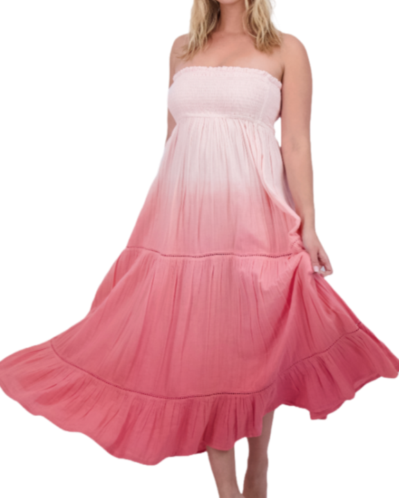 Fati Women's Strapless Maxi Dress Rose Ombre