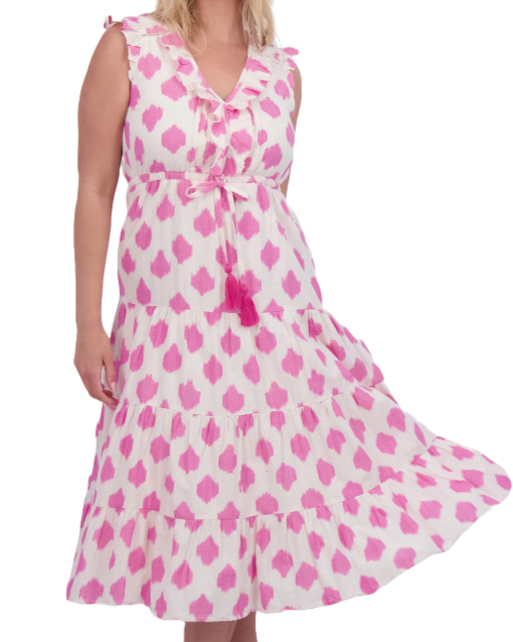 Giselle Women's Maxi Dress White Pink Ikat