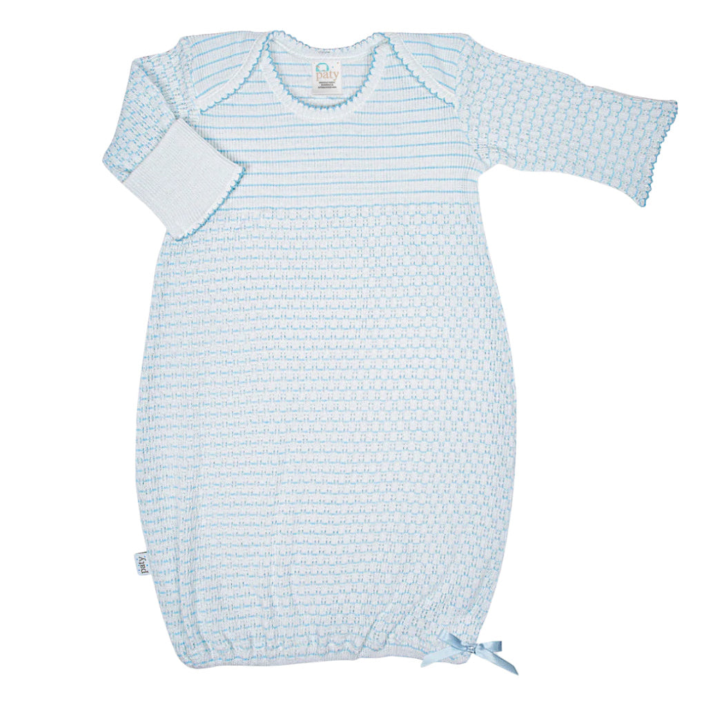 blue white knitted baby boy gown sack