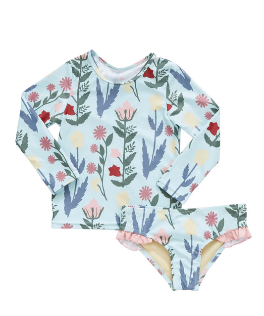 Pink Chicken Toddler Paper Floral Rash Guard Swim Set