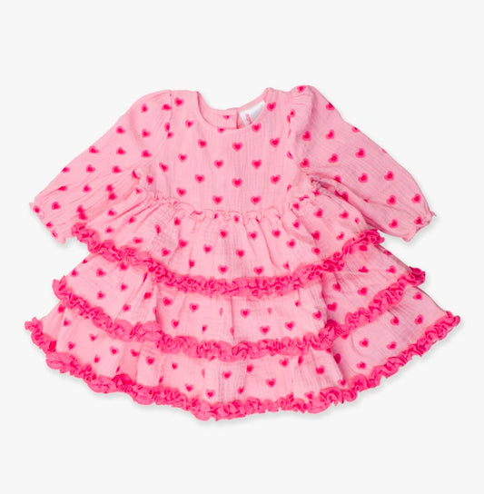 Pink Heart Ruffle Gauze Dress