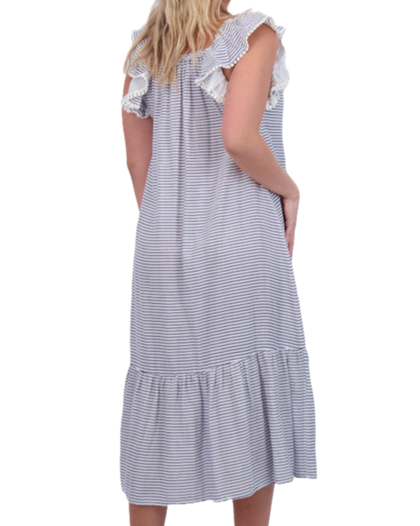 Eva Women's Ruffle Sundress Marine Stripe
