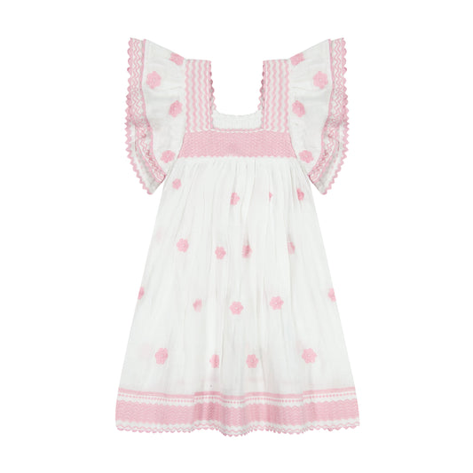 Serena Girl's Tassel Dress White Pink Frangipani