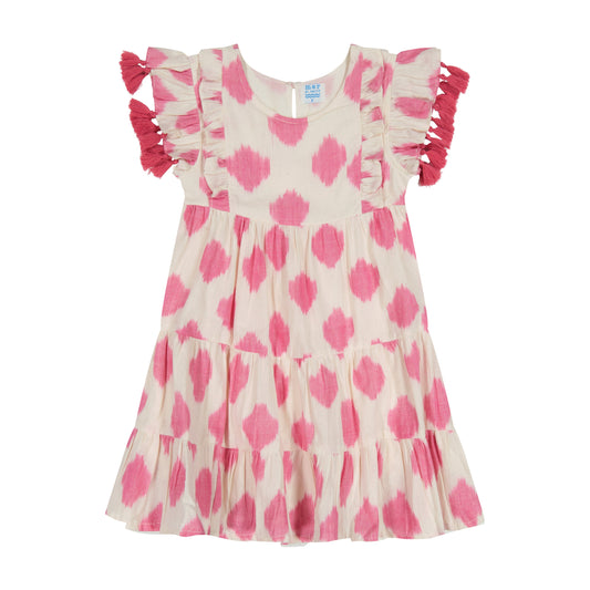 Sophie Girl's Tassel Dress White Pink Ikat