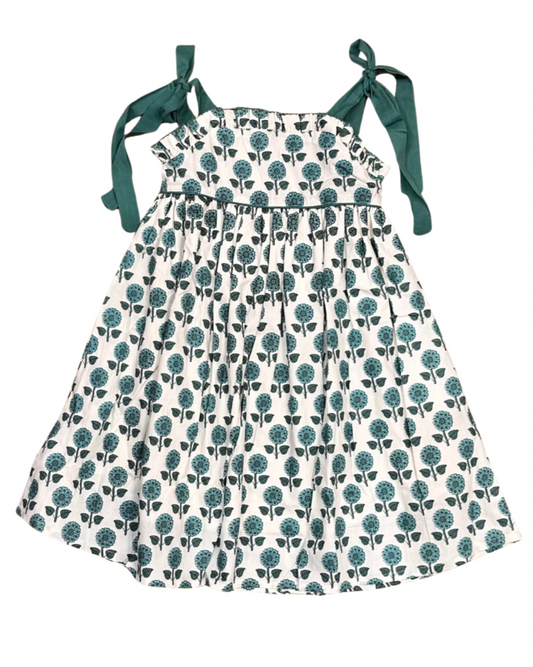 Girls Teal Floral Strappy Dress
