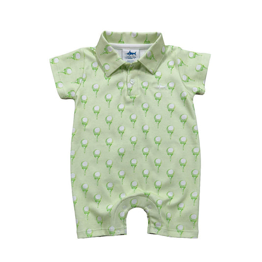 Pima Polo Romper: Green Golf Print
